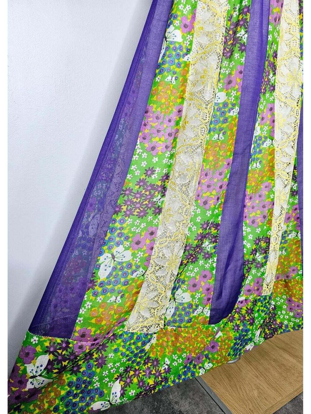 Vintage Floral Patchwork Maxi Skirt with Lace Detail